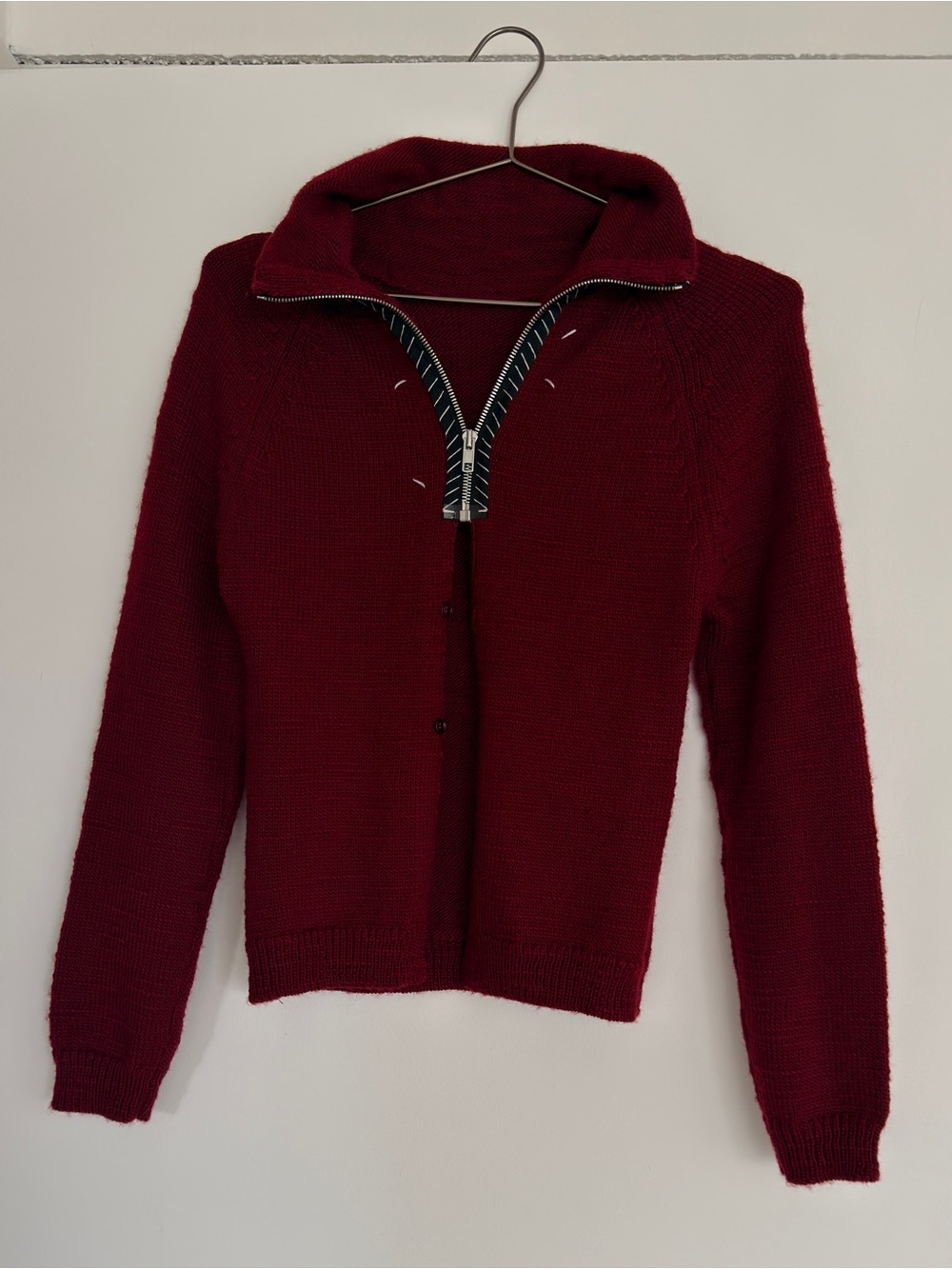 MAISON MARGIELA Wool Knit Quarter Zip Sweater Women's Size M Red - Picture 2 of 5